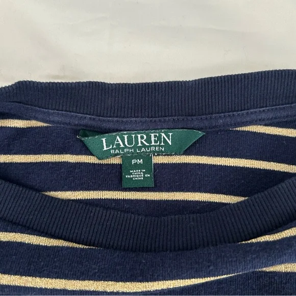 Lauren Ralph Lauren Navy and Gold Striped Long Sleeve Top PM - Picture 11 of 14